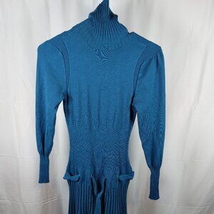 Venus Size S Blue Mauve Long Sleeve Ribbed Knit Turtleneck Sweater Dress Women